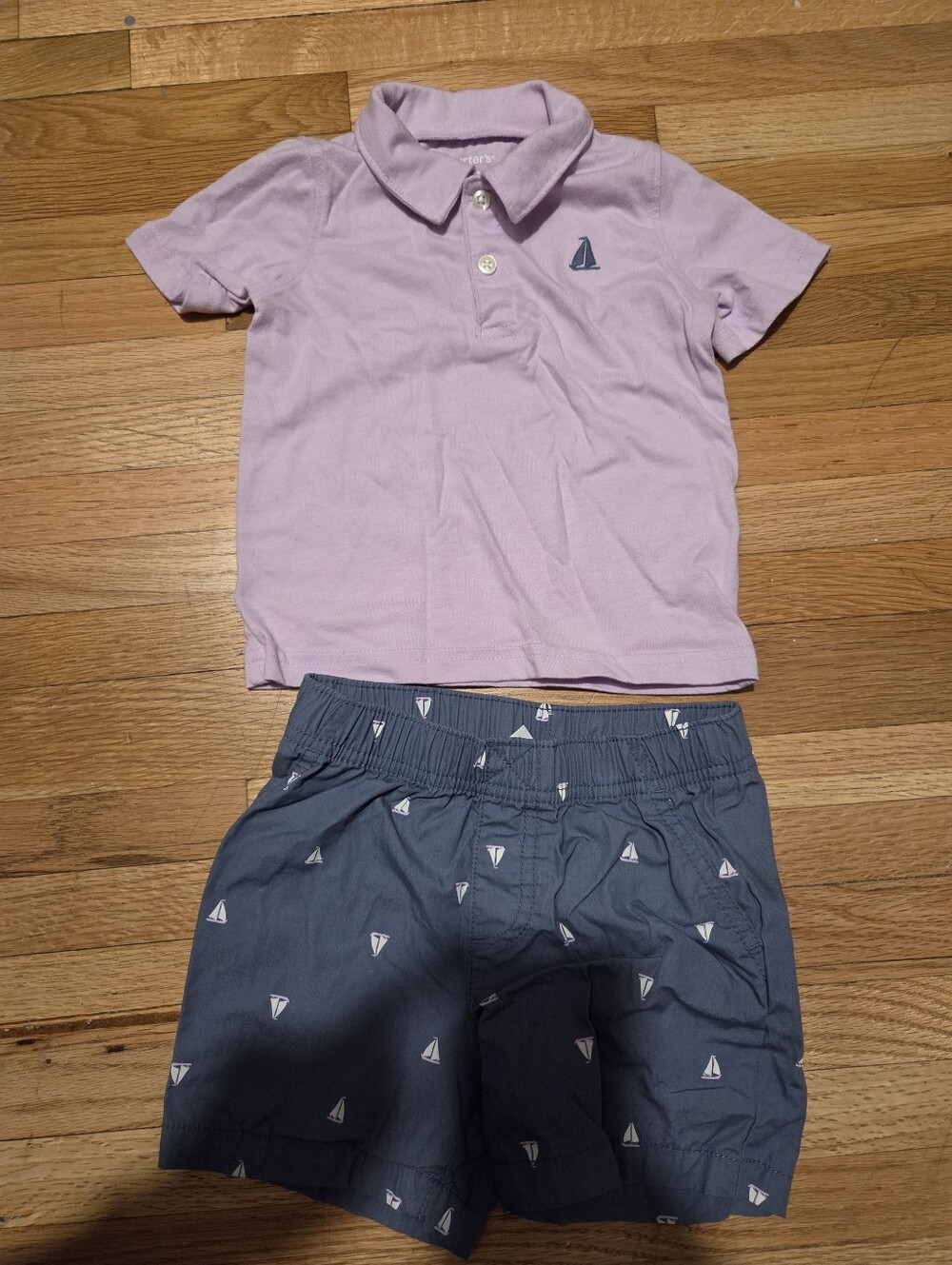 Carter's Lavender Polo and Navy Sailboat Shorts Set / 12-18 Months